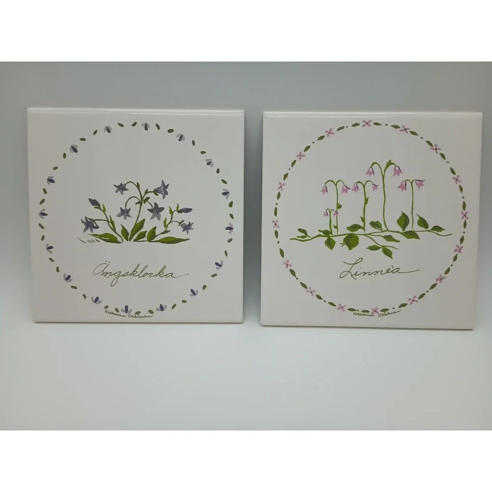 Bergquist Imports Tile Set Signed Katharine Dahlman Floral Norwegian 6